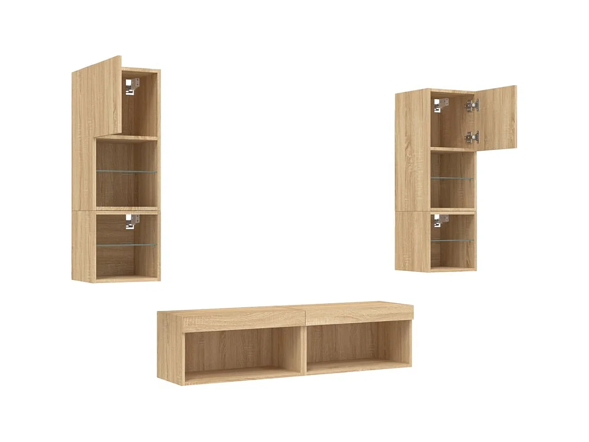 Parete attrezzata TV con LED 6 pezzi in legno ingegnerizzato rovere Sonoma