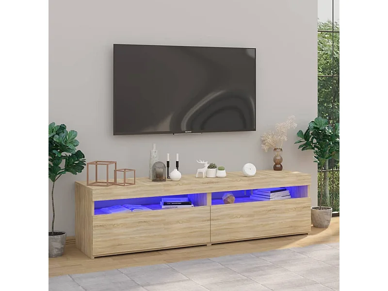 Mueble TV de 2 piezas con luces LED roble Sonoma 75x35x40 cm