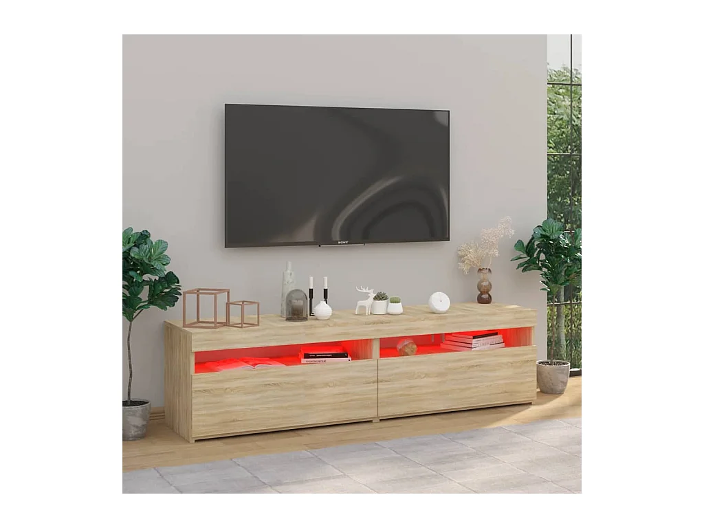 Mueble TV de 2 piezas con luces LED roble Sonoma 75x35x40 cm