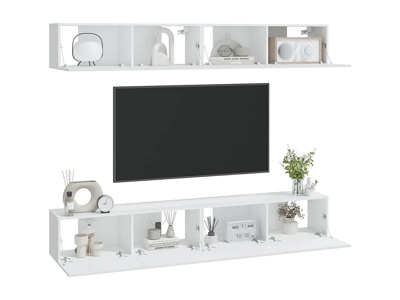 Mueble de TV de pared de 4 piezas, blanco, 100x30x30 cm