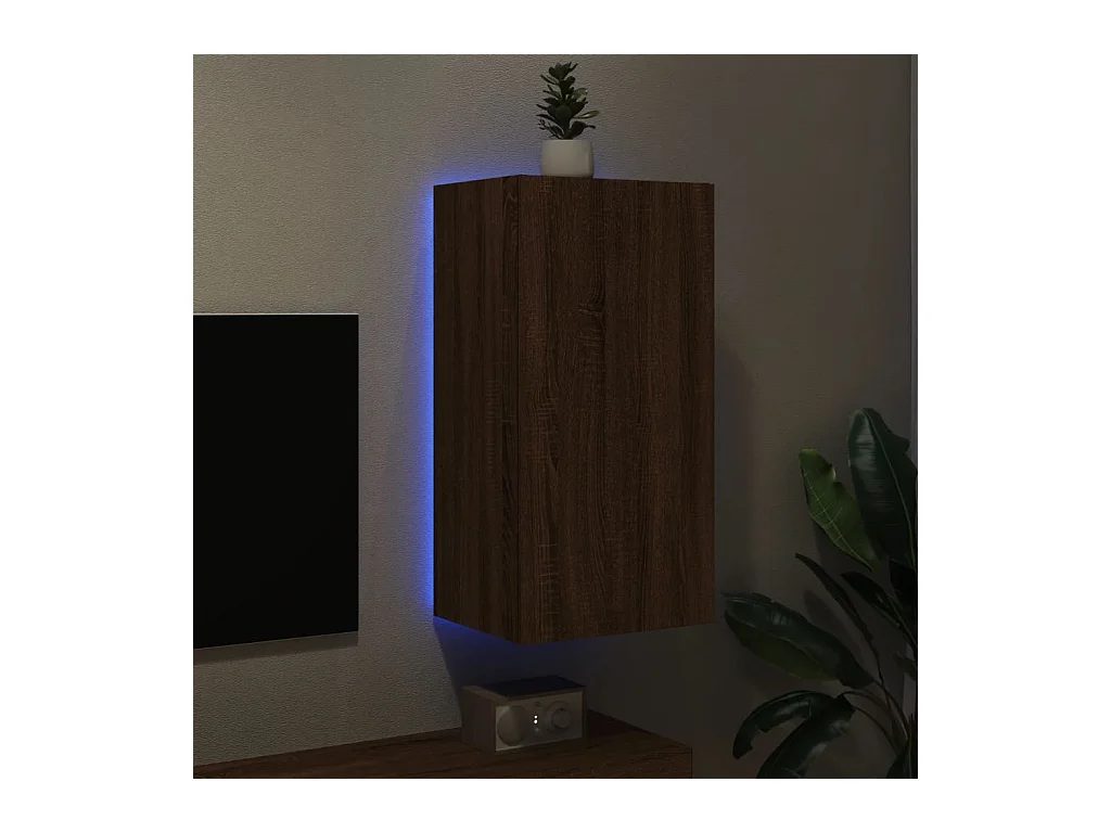 TV-wandmeubel met ledverlichting, bruin eiken, 40,5x35x80 cm