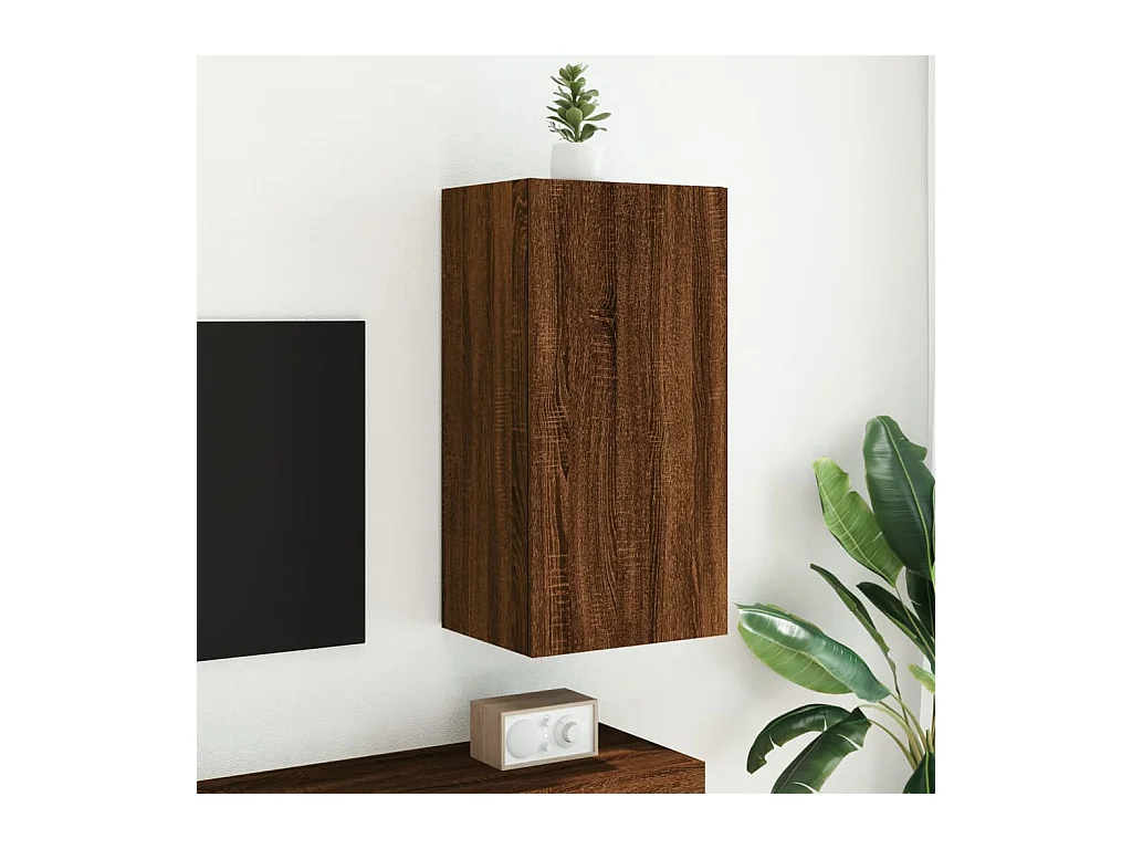TV-wandmeubel met ledverlichting, bruin eiken, 40,5x35x80 cm