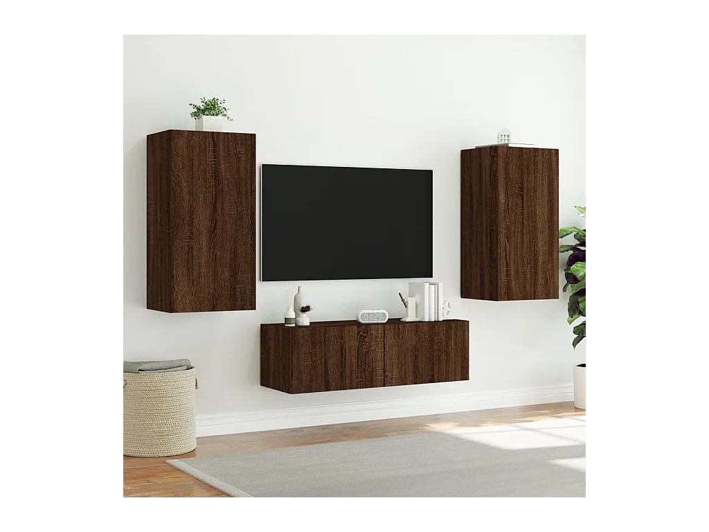 TV-wandmeubel met ledverlichting, bruin eiken, 40,5x35x80 cm