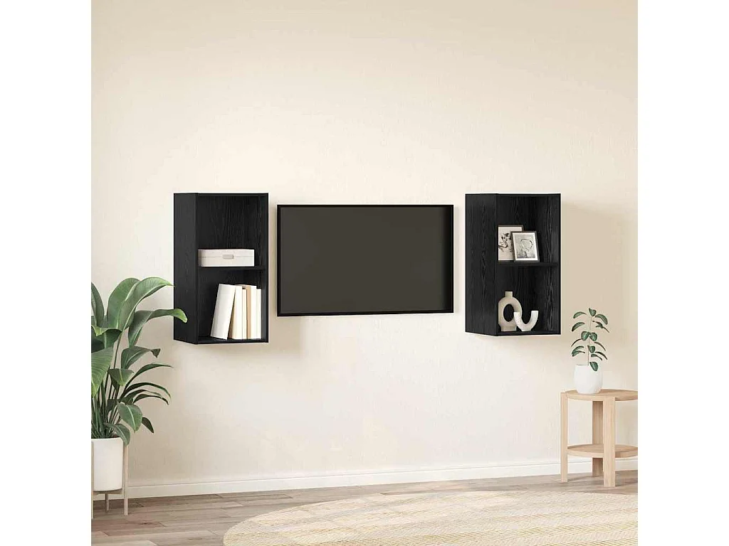 Meuble TV mural 2 pcs Chêne Noir 37 x 37 x 72 cm