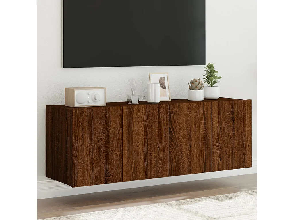 Mobili TV a parete con luci LED, 2 pezzi, rovere marrone, 60x35x41 cm