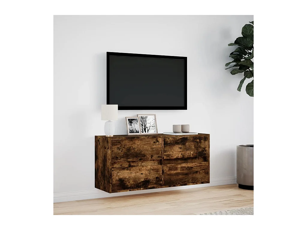 Wandmeubel met LED-verlichting gerookt eiken 100x31x45 cm
