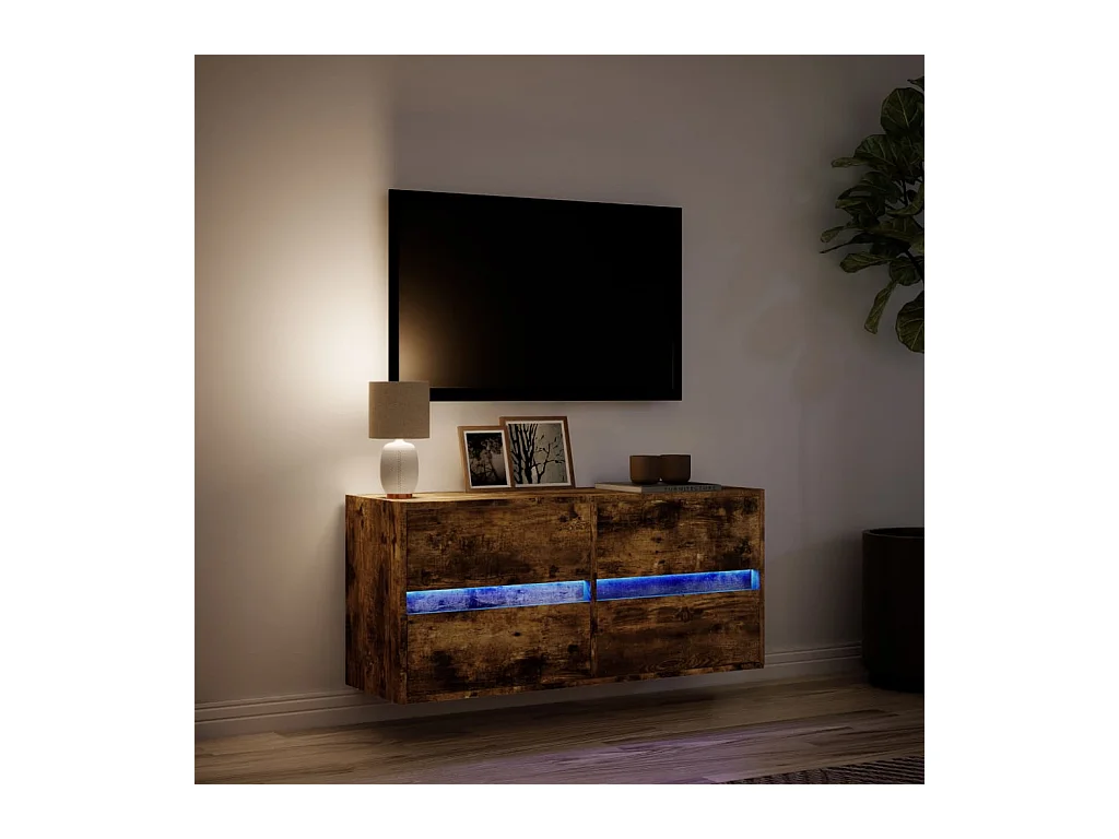 Wandmeubel met LED-verlichting gerookt eiken 100x31x45 cm