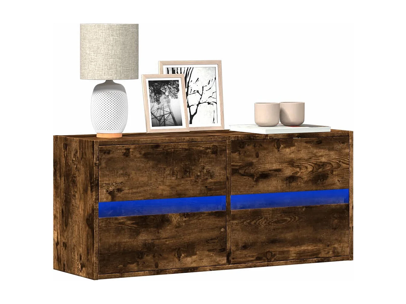 Mobile porta TV a parete con luci LED rovere affumicato 100x31x45 cm