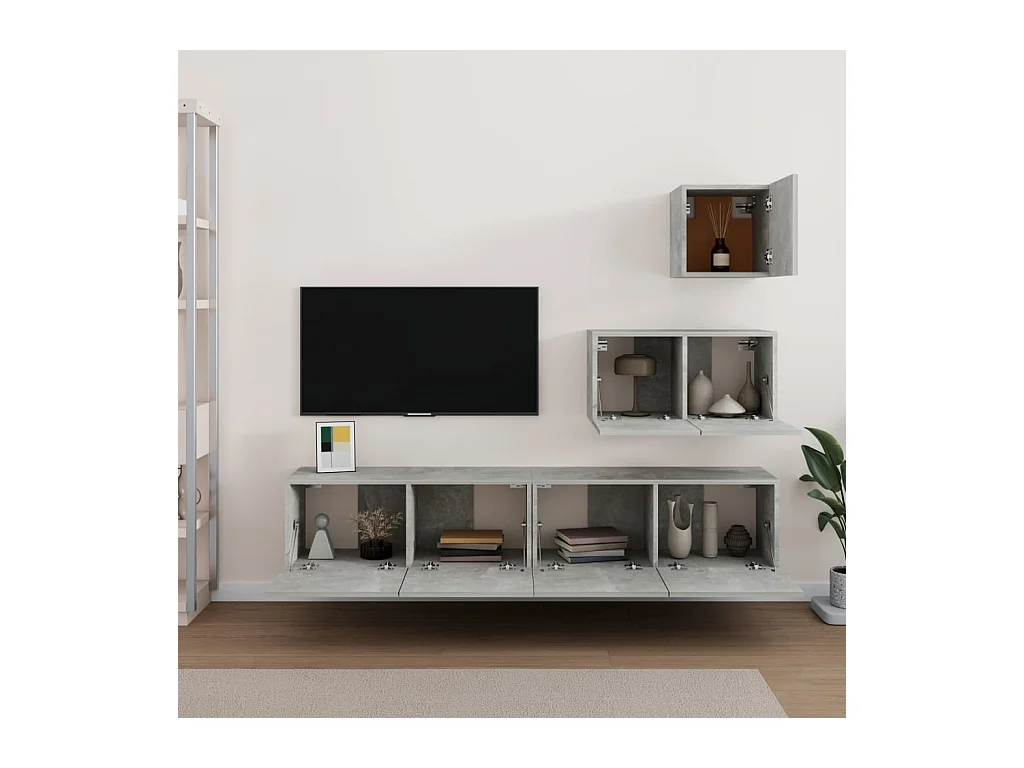 Ensemble de meubles TV 4 pcs Gris béton Bois d'ingénierie