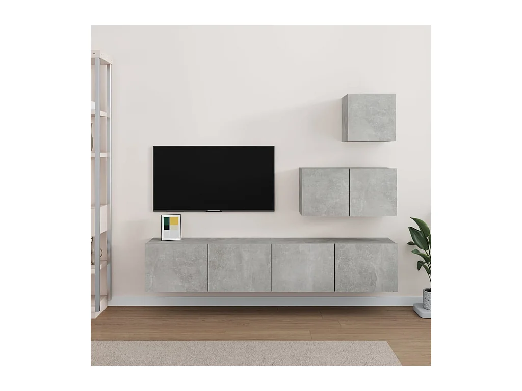 Ensemble de meubles TV 4 pcs Gris béton Bois d'ingénierie