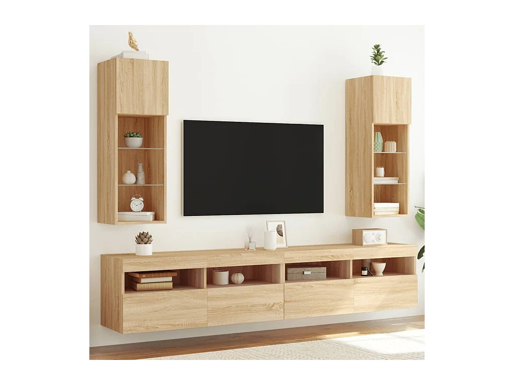 Meubles TV avec lumières LED 2 pcs chêne sonoma 30,5x30x90 cm