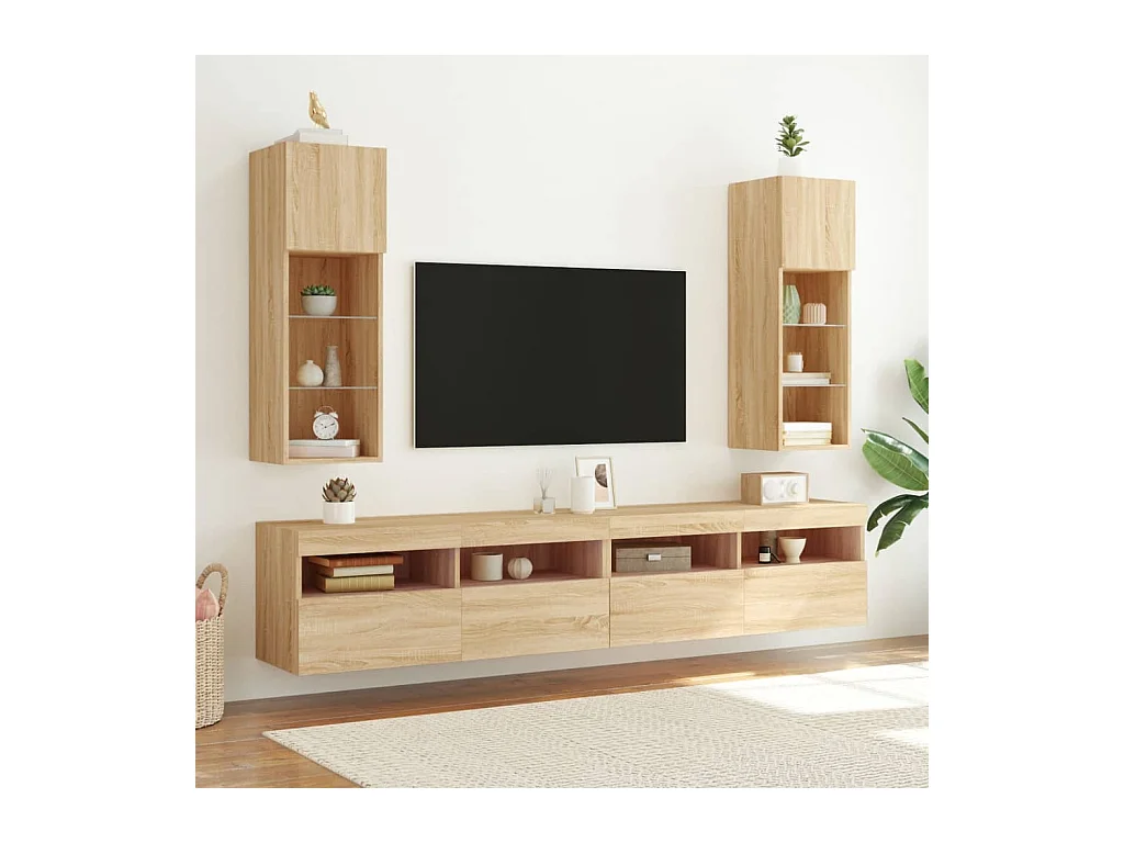 Meubles TV avec lumières LED 2 pcs chêne sonoma 30,5x30x90 cm