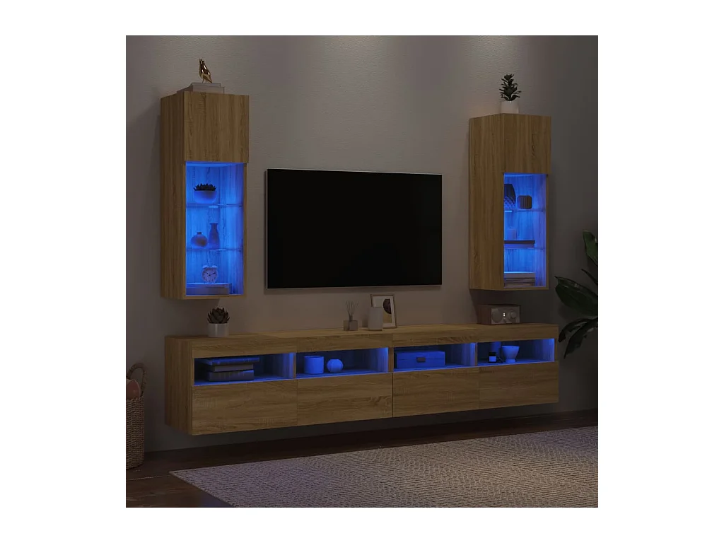 Meubles TV avec lumières LED 2 pcs chêne sonoma 30,5x30x90 cm