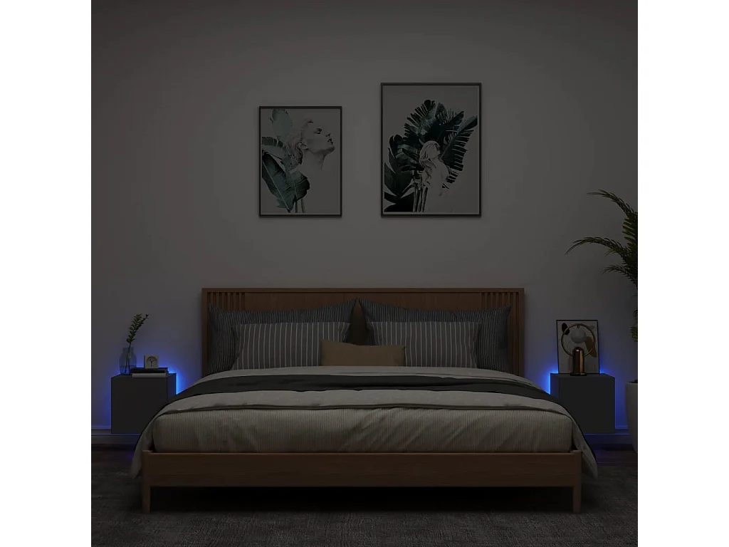 Muebles de TV de pared con luces LED 2 uds negro 30,5x35x30 cm