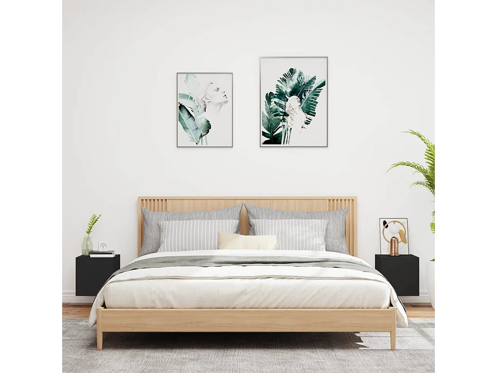 Muebles de TV de pared con luces LED 2 uds negro 30,5x35x30 cm