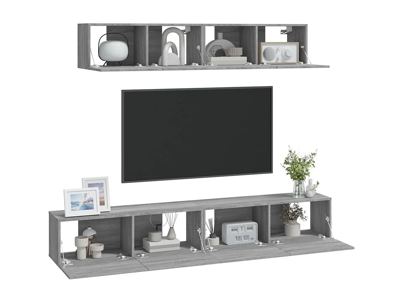 Set di mobili TV Sonoma Gray da 4 pezzi in legno ingegnerizzato