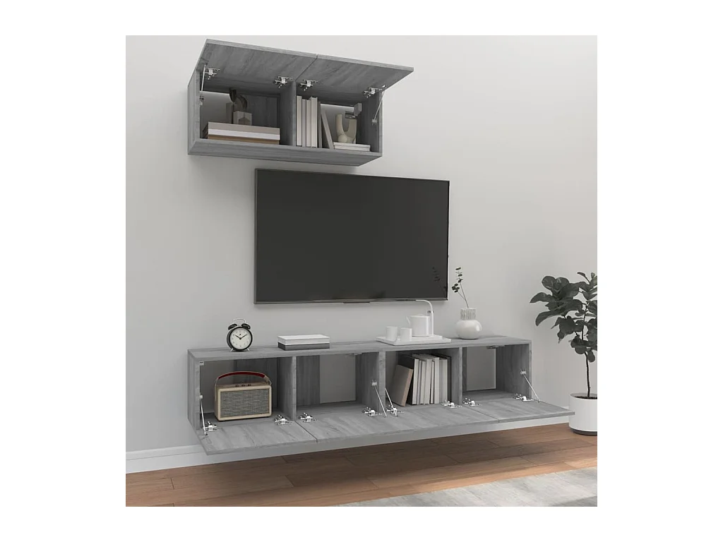 Sonoma Gray 3-delige tv-meubelset van bewerkt hout