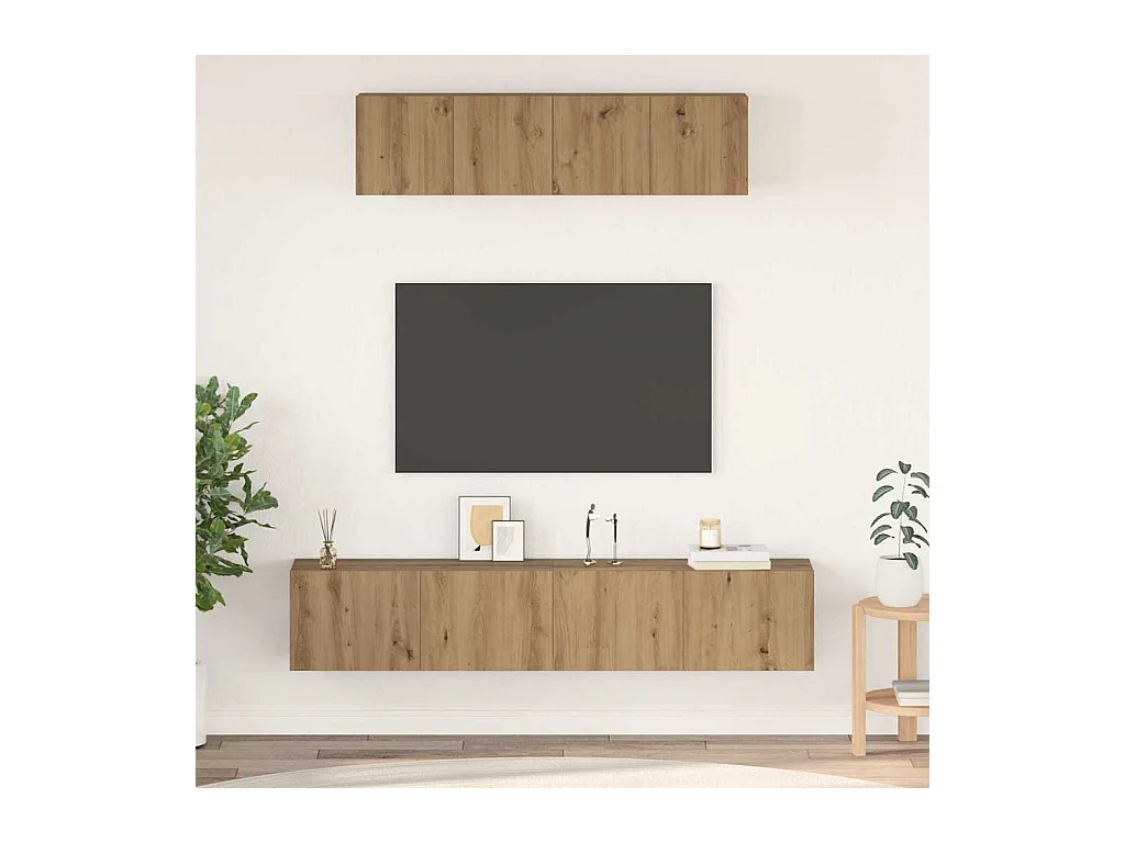 Set di mobili TV da parete 4 pezzi in rovere lavorato a mano