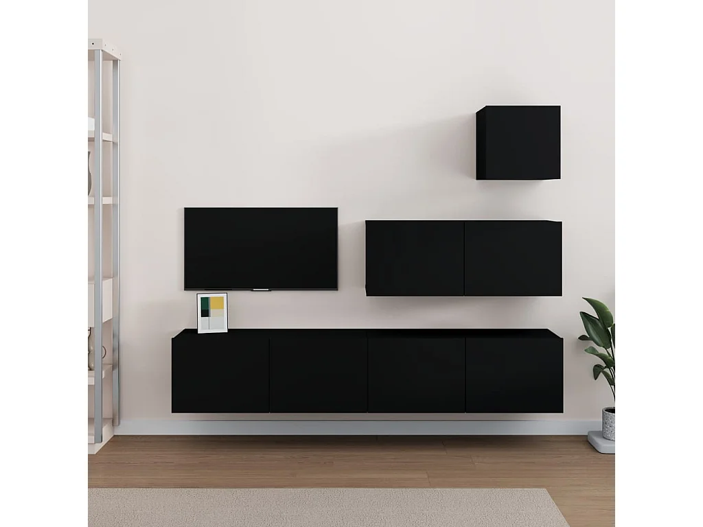 Set di mobili TV da 4 pezzi in legno ingegnerizzato nero
