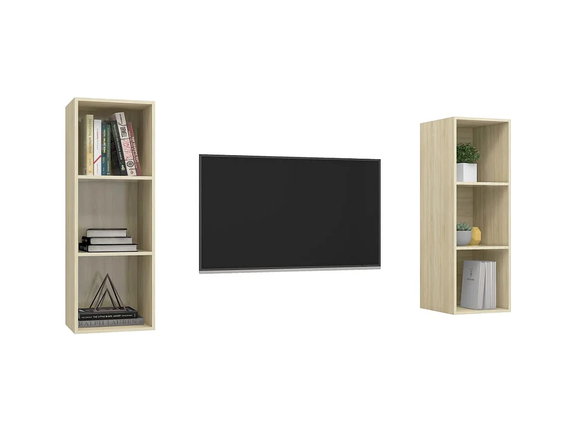 2-delige wandgemonteerde tv-kasten Sonoma Eiken Technisch hout