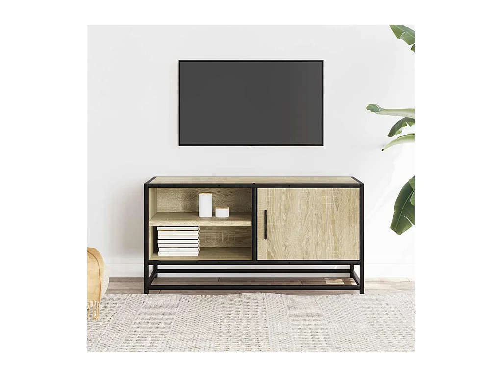 Mobile TV in rovere Sonoma 80x34,5x40 cm in legno ingegnerizzato e metallo