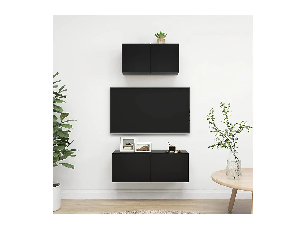 Ensemble de meuble TV 2 pcs Noir Bois d'ingénierie