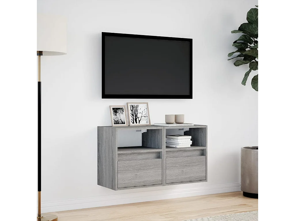Mobili TV a parete e luci LED 2 pezzi grigio sonoma 41x31x45 cm