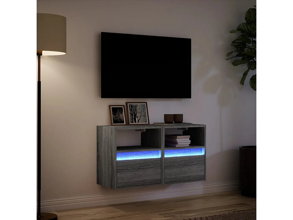 Mobili TV a parete e luci LED 2 pezzi grigio sonoma 41x31x45 cm