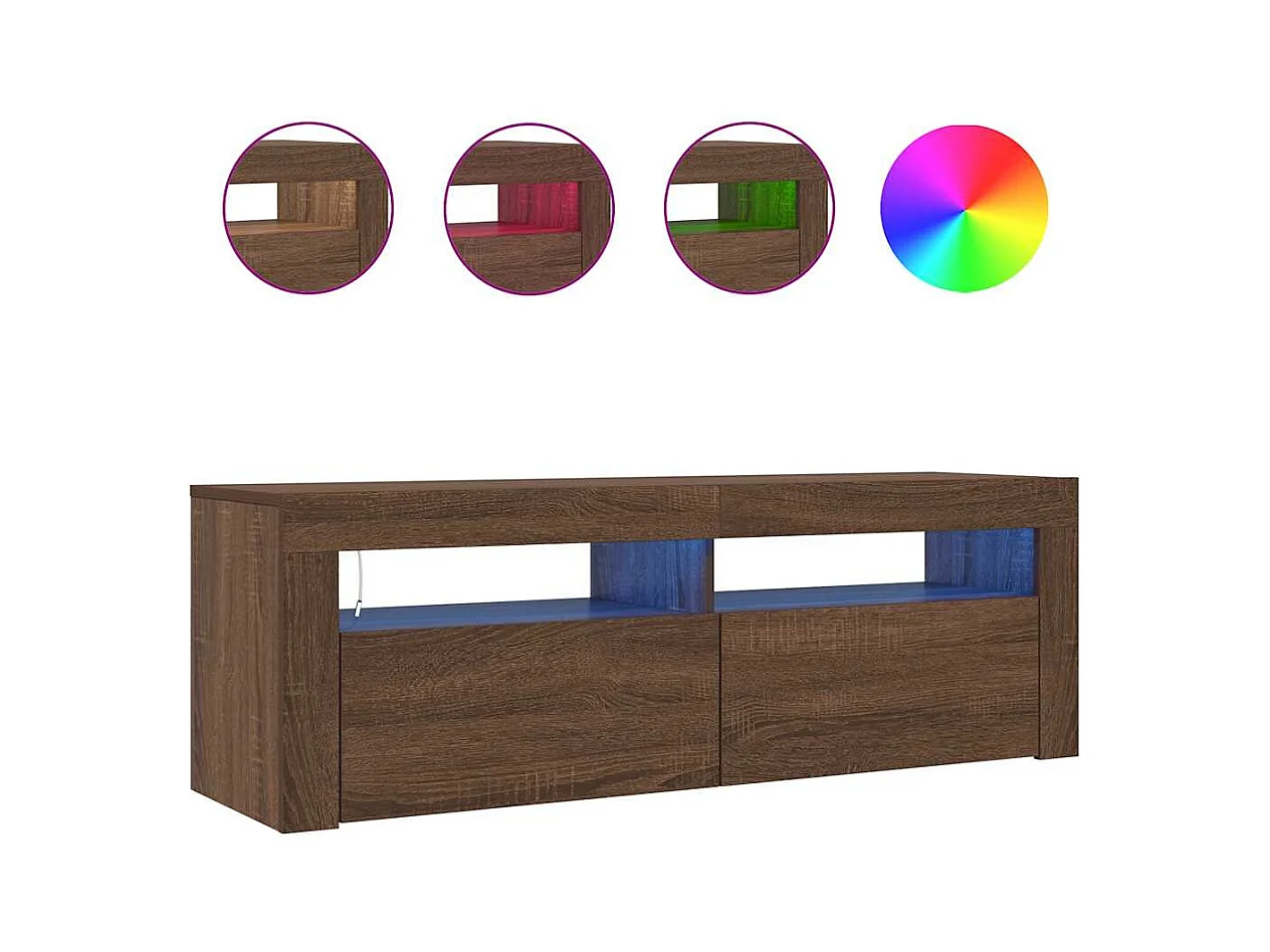 Meuble TV avec lumières LED chêne marron 120x35x40 cm
