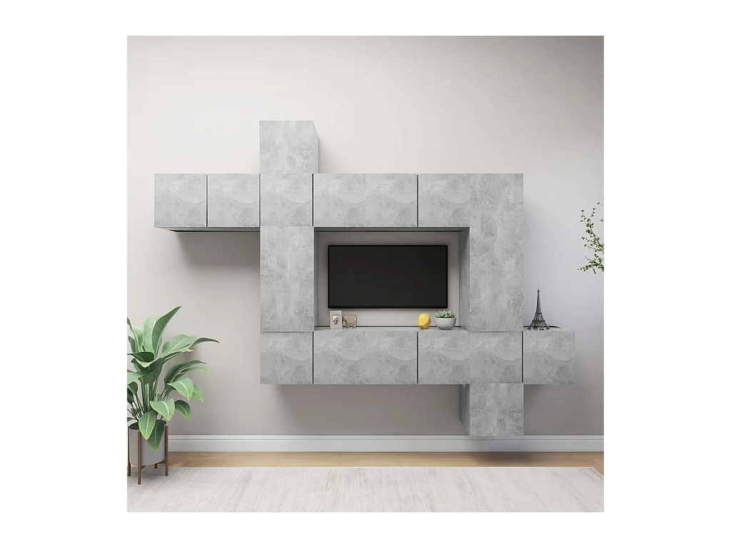 Ensemble de meubles TV 10 pcs Gris béton Bois d'ingénierie