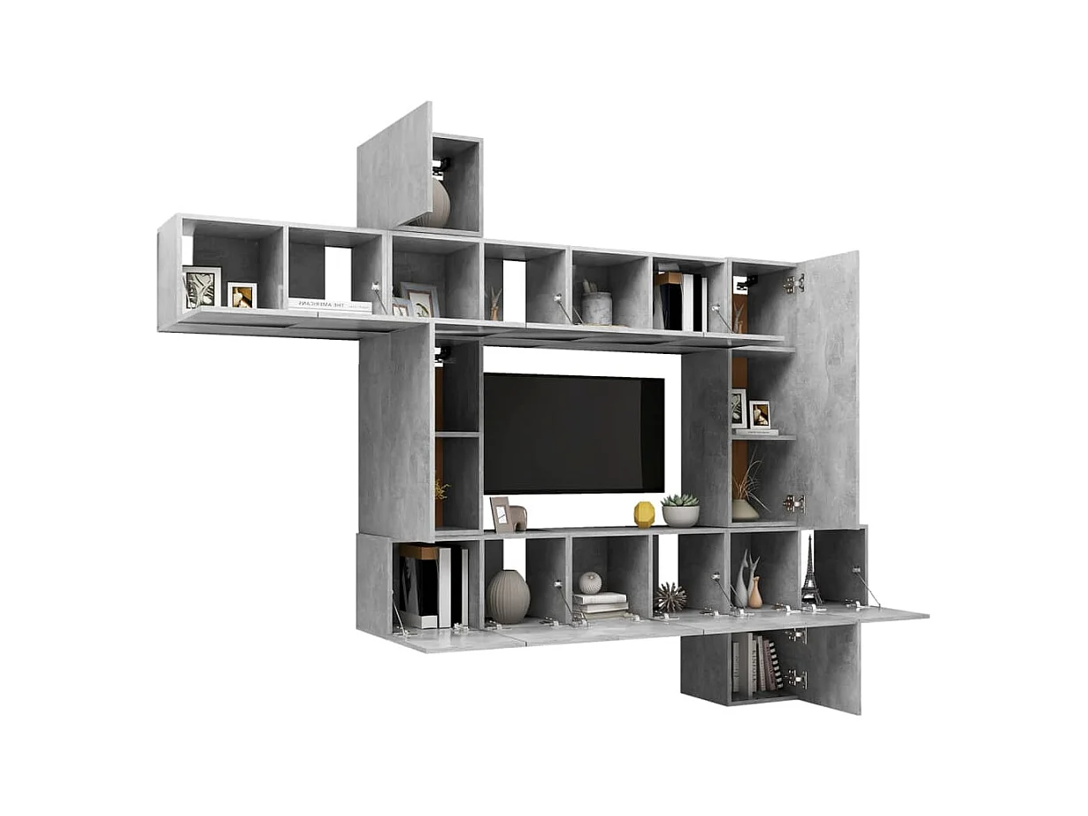 Ensemble de meubles TV 10 pcs Gris béton Bois d'ingénierie