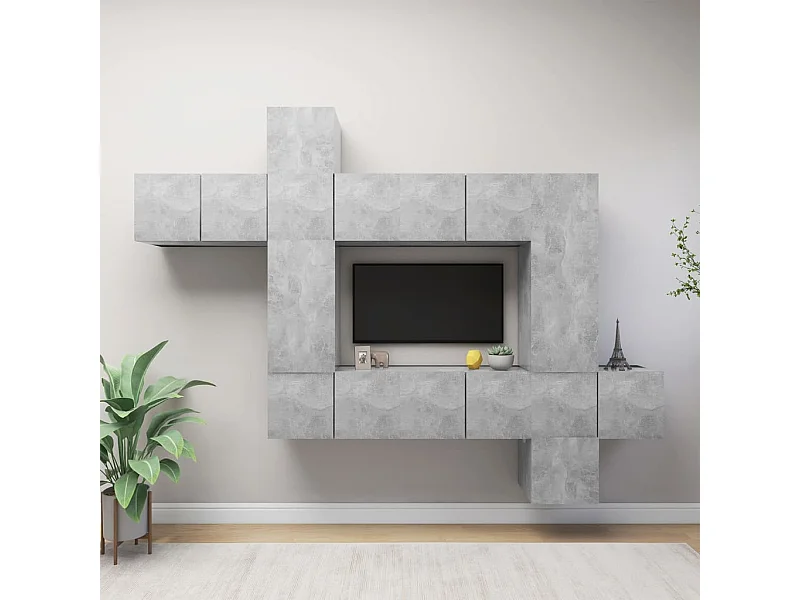 Ensemble de meubles TV 10 pcs Gris béton Bois d'ingénierie