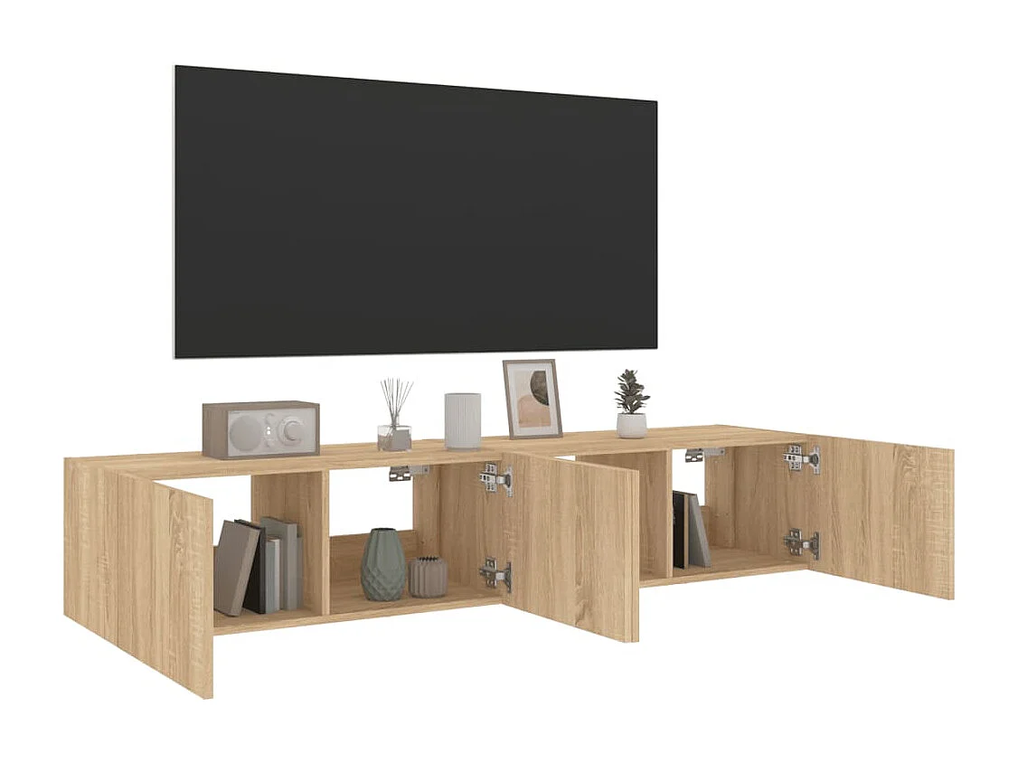 Wandmeubels met ledverlichting, 2 stuks, Sonoma eiken, 80x35x31 cm