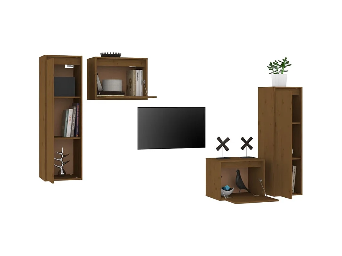 Meubles TV 4 pcs Marron miel Bois massif de pin