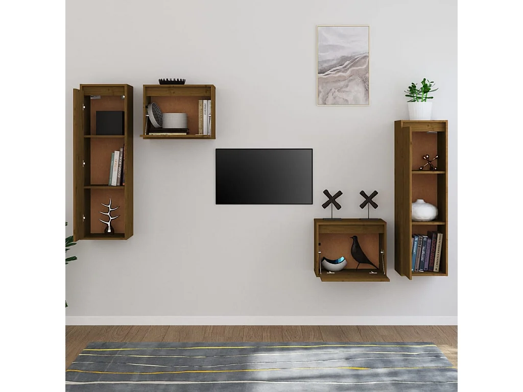 Meubles TV 4 pcs Marron miel Bois massif de pin