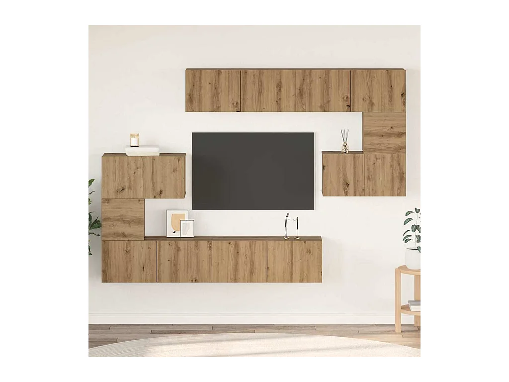 Conjunto de mueble de TV de 8 piezas, roble hecho a mano, 80 x 30 x 30 cm
