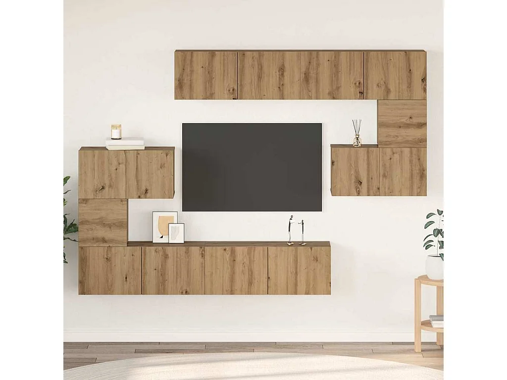 8-delige tv-meubelset, handgemaakt eikenhout, 80 x 30 x 30 cm