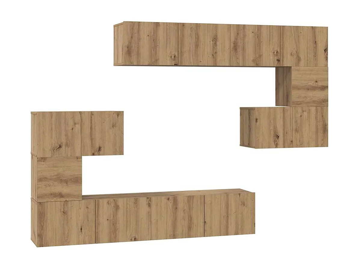 8-delige tv-meubelset, handgemaakt eikenhout, 80 x 30 x 30 cm