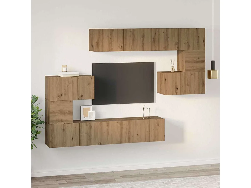 8-delige tv-meubelset, handgemaakt eikenhout, 80 x 30 x 30 cm