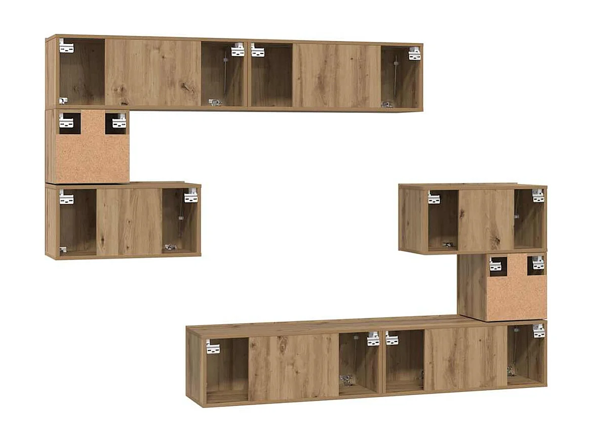 8-delige tv-meubelset, handgemaakt eikenhout, 80 x 30 x 30 cm