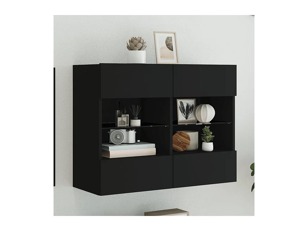 Mueble de TV de pared con luces LED negro 78,5x30x60,5 cm
