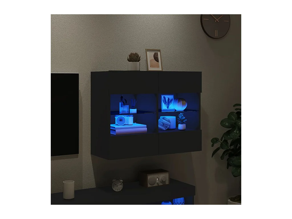 Mueble de TV de pared con luces LED negro 78,5x30x60,5 cm
