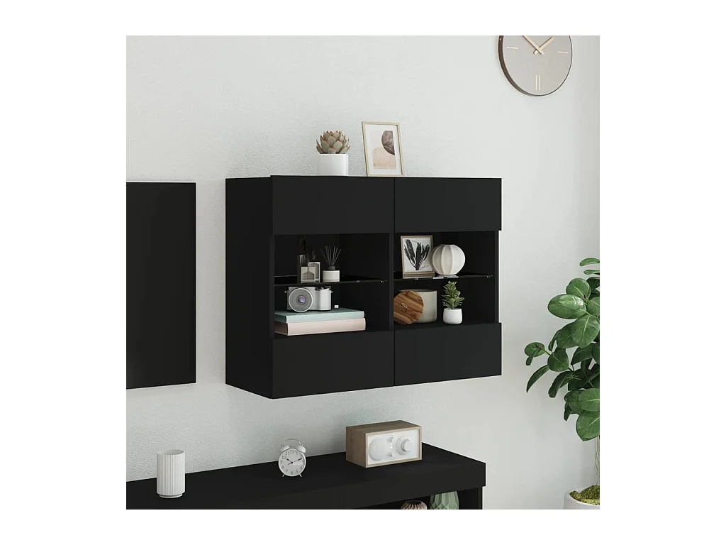Mueble de TV de pared con luces LED negro 78,5x30x60,5 cm
