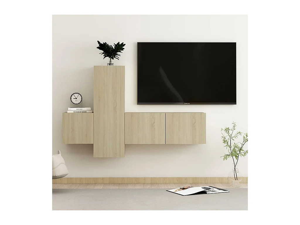 Conjunto de soporte para TV de 3 piezas de madera de ingeniería de roble Sonoma