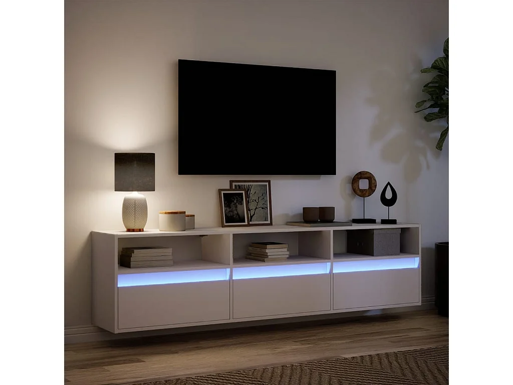 Mobile porta TV a parete con LED bianco 180x31x45 cm