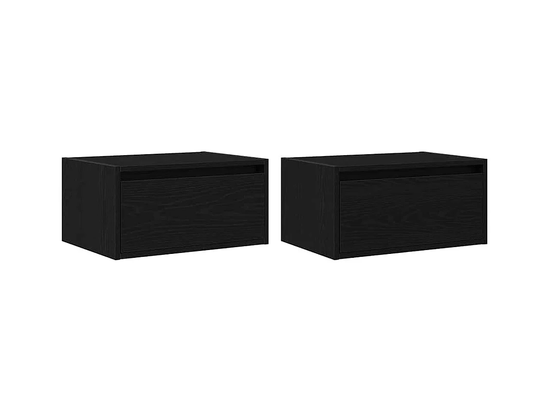 Tables de chevet murales avec lumières LED 2 pcs chêne noir