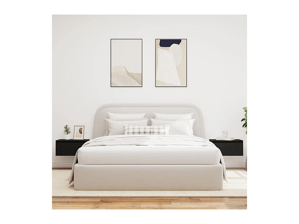 Tables de chevet murales avec lumières LED 2 pcs chêne noir