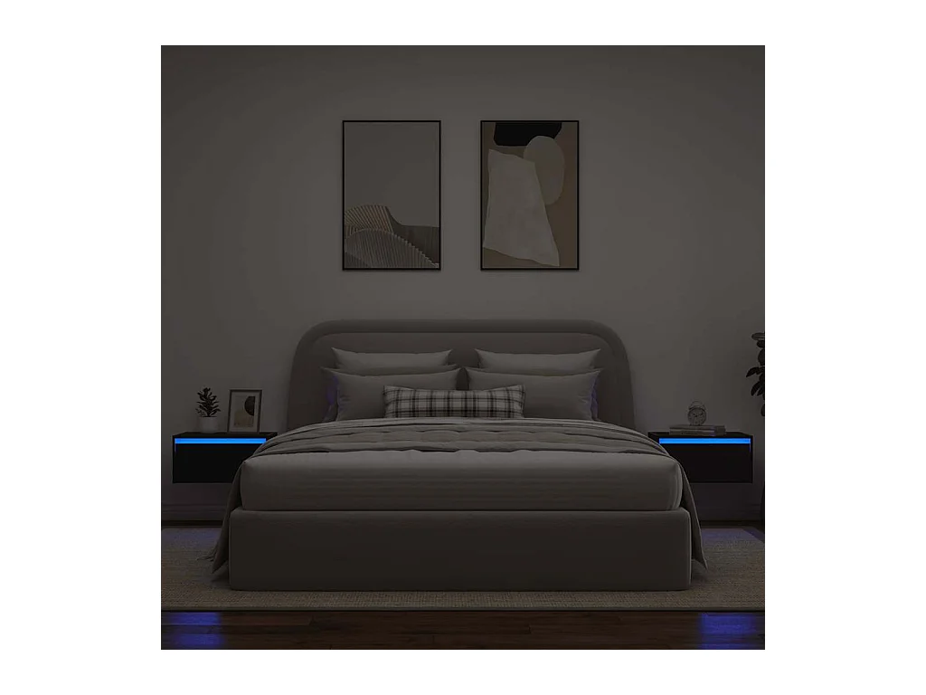 Tables de chevet murales avec lumières LED 2 pcs chêne noir