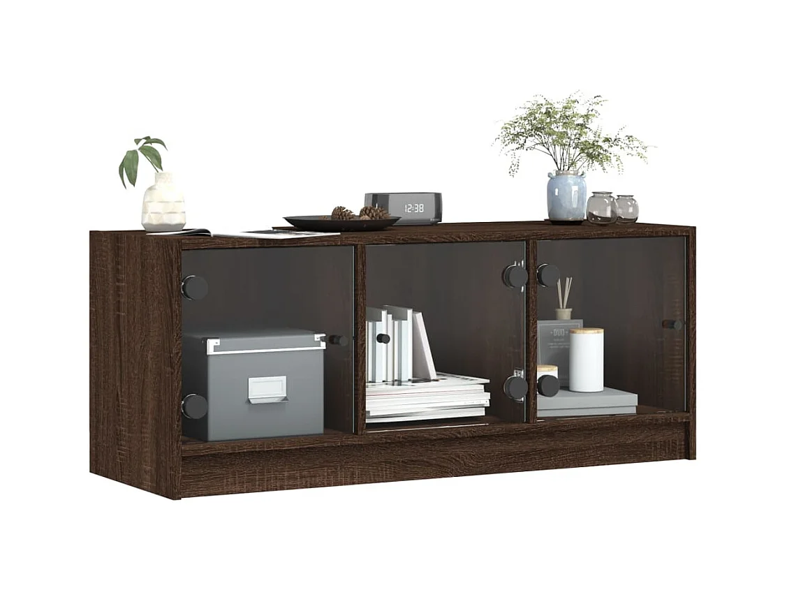 Meuble TV avec portes en verre chêne marron 102x37x42 cm