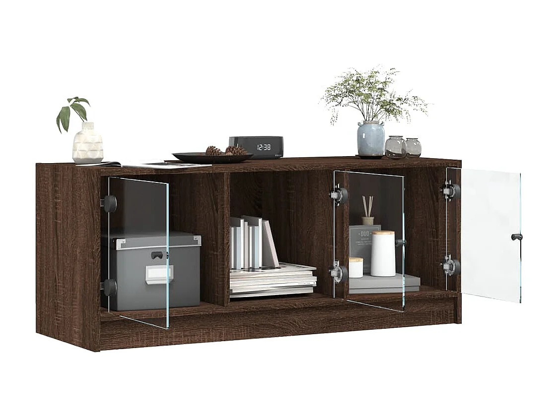 TV-meubel met glazen deuren, bruin eiken, 102x37x42 cm